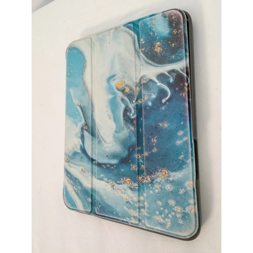 Blue Marble Gold Folio iPad mini 4 /5 Tri-Fold Stand Cover pencil holder 105-11